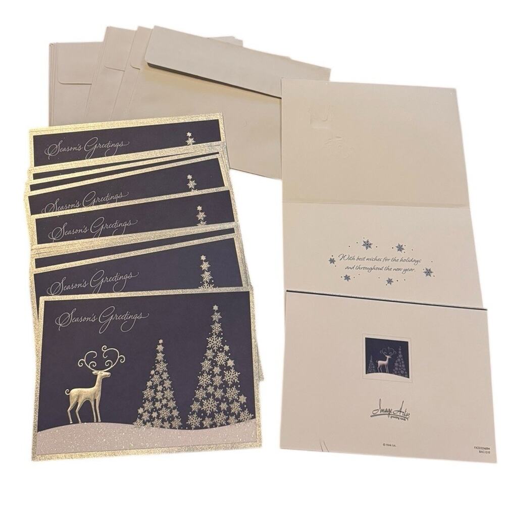 Christmas Greeting Cards Deer Snowflake Trees Foil Glitter Lot 14 Cards 16 Envs